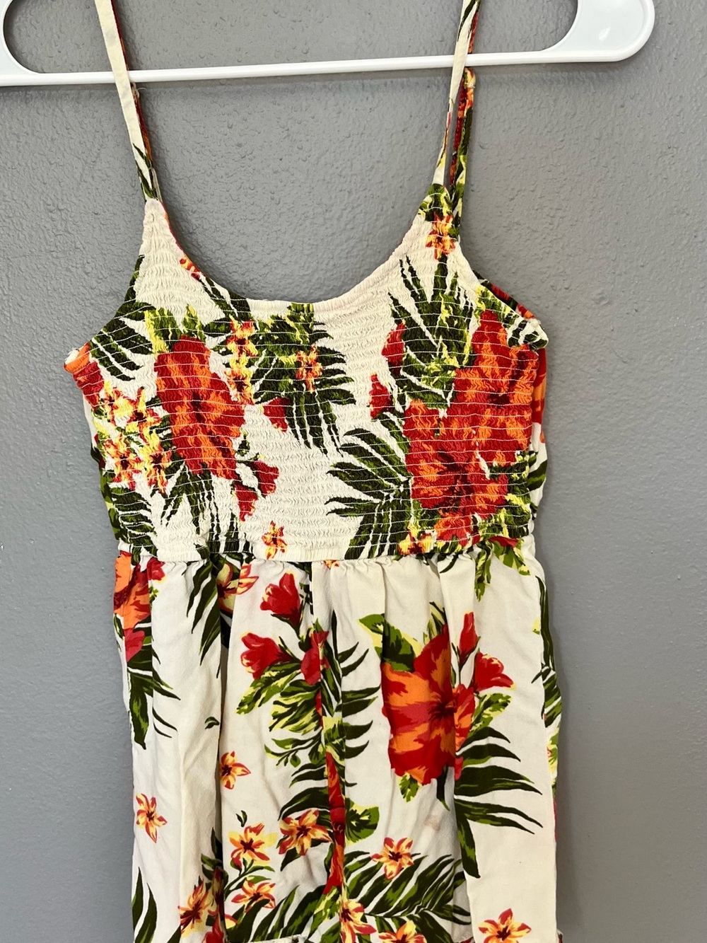 Derek Heart Cream One-Piece Dress with Red Floral & Green Leaves